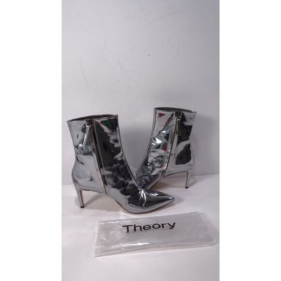 Theory City Patent Leather Heeled Pointed Ankle boots Sz 410 NWB 550 Metallic - Picture 1 of 8
